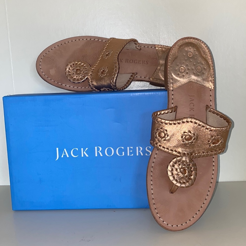 Jack rogers rose gold flat leather sandals size 10